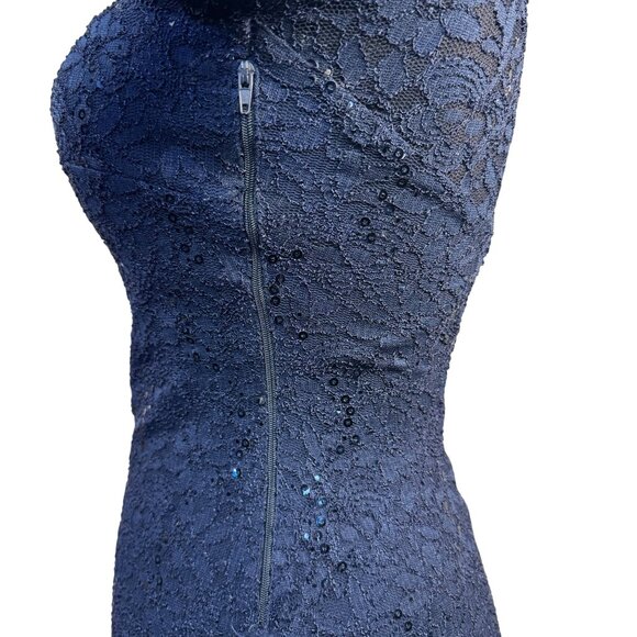 Navy Blue My Michelle Size 1 Lace Sequin Dress With Half Sleeves & Side Zipper - Picture 4 of 8